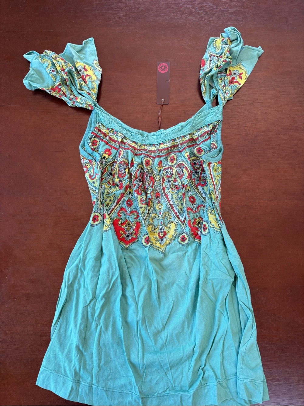 Language Turquoise Paisley Embroidered Tank